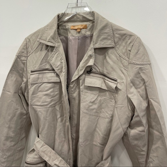 Ellen Tracy Safari Utility Belted Zip Front Jacket Lightweight Zip Pocket Large - Picture 3 of 10